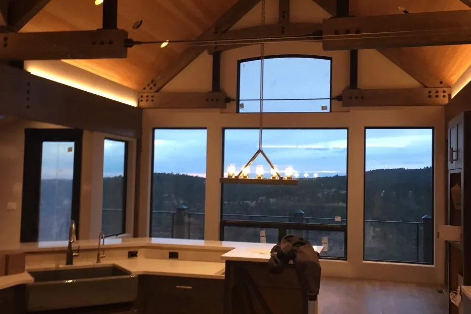 Interior of residential home living room lighting electrical install