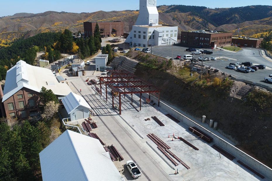 Overhead construction of The Sanford Underground Research Maintenance Facility in Lead, SD.