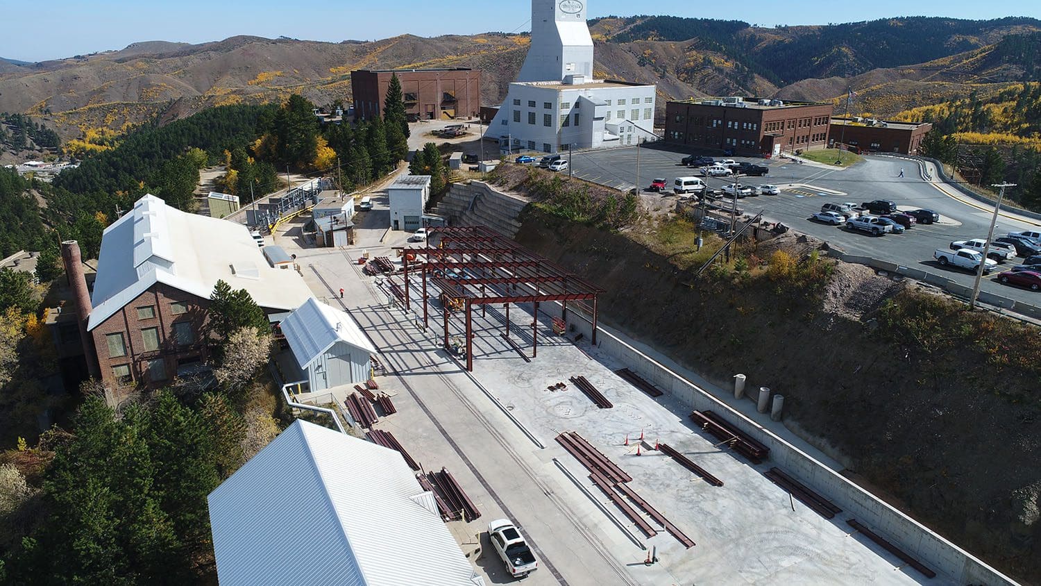 Overhead construction of The Sanford Underground Research Maintenance Facility in Lead, SD.