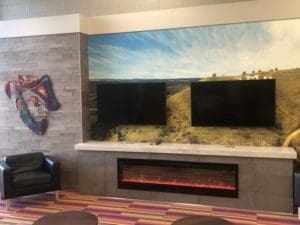 Interior of South Dakota School of Mines and Technology tv and fireplace in Rapid City, SD