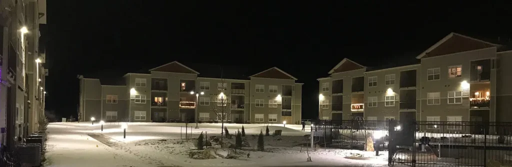 Exterior perimeter lighting on The Meadows apartment complex in Rapid City.