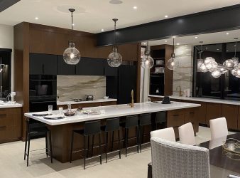 Custom Home Kitchen Lighting Interior of kitchen lighting installation in custom home in Rapid City, SD.